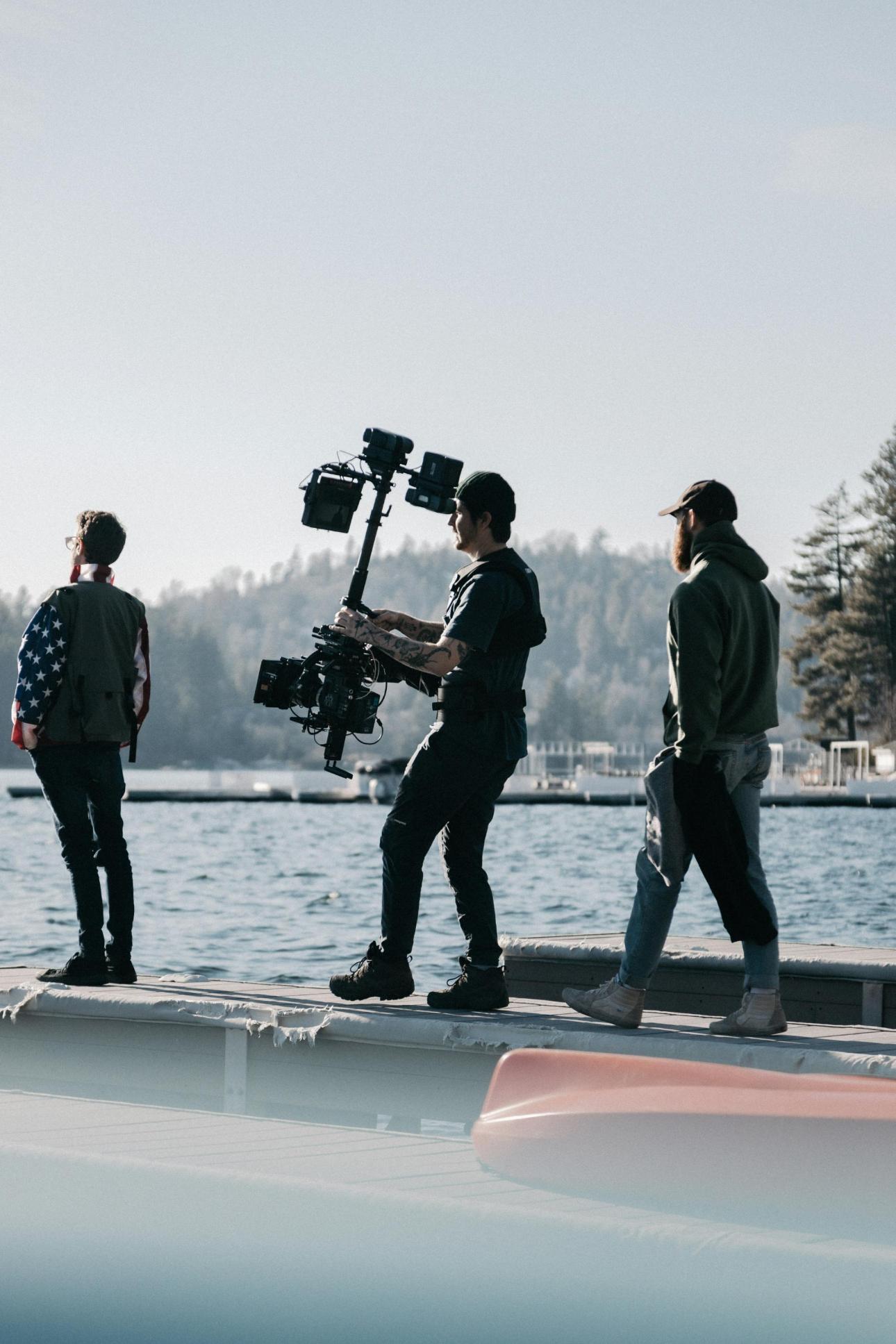 Professionals on set outside near beach